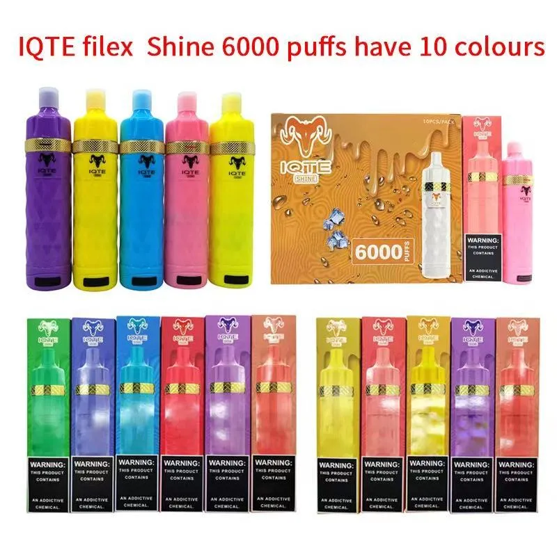 e 담배 오리지널 iqte filex shine 6000 퍼프 850mAh 15ml 미리 채워진 장치 일회용 vape 승인 10 색 Cigarrillos vape desechable