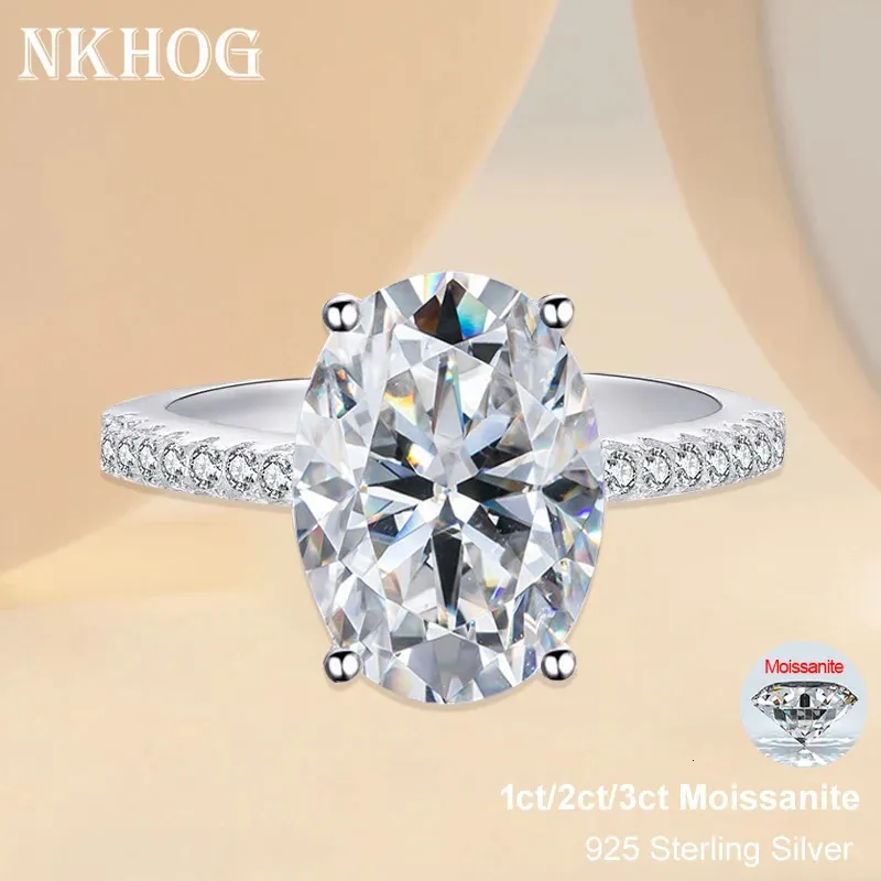 Anneaux de mariage NKHOG 1ct 2ct 3ct Bague ovale Femmes 925 Sterling Argent D Couleur VVS Pass Diamond Test Band No Fade GRA 231129