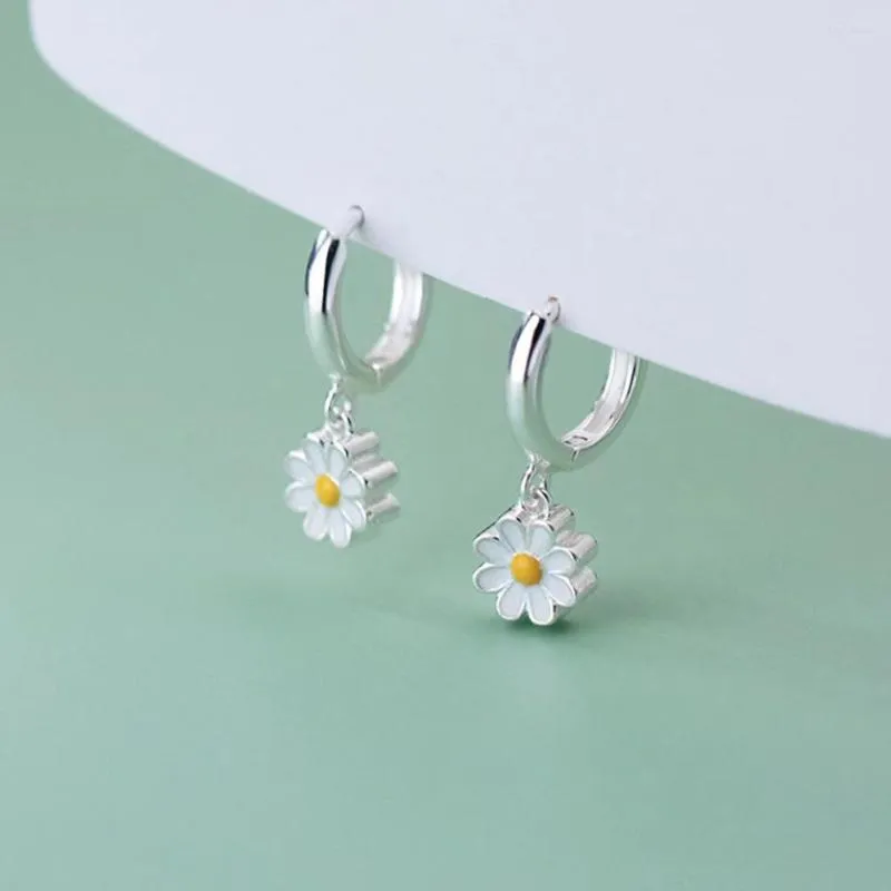 Boucles d'oreilles créoles marguerite fleur pendentif pour femmes coréen doux mignon suspendu fille mariage fête bijoux cadeau