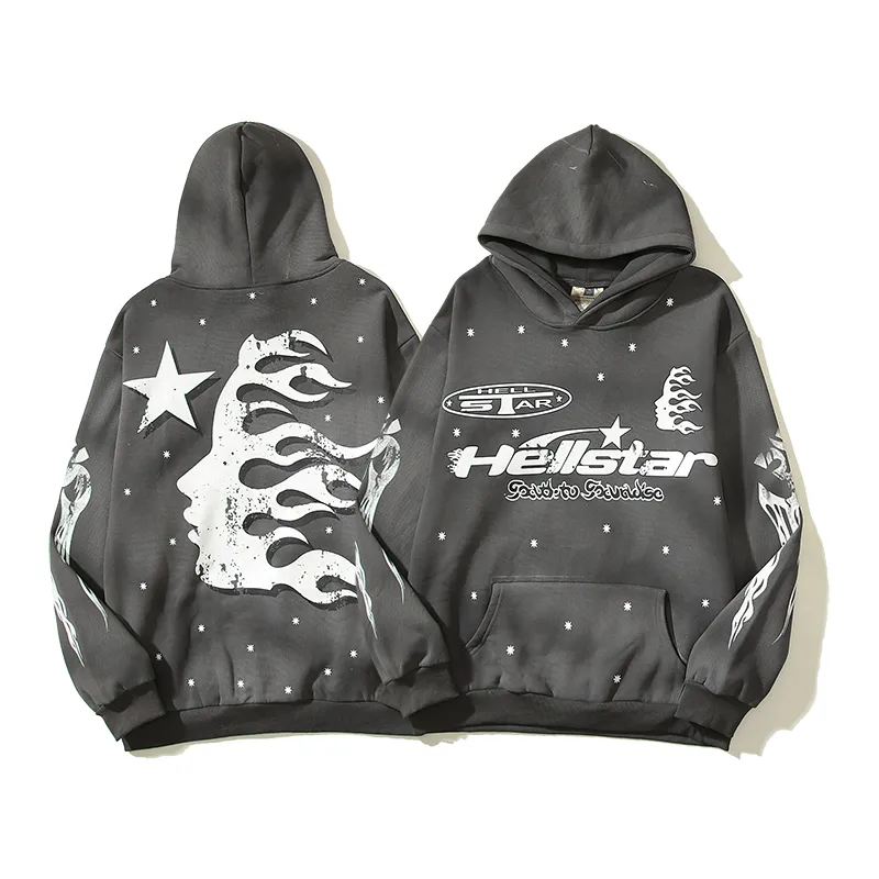 Hellstar spant z kapturem sportowy dres sportowy Mężczyźni i kobiety designerskie spodnie z kapturem długie rękawy Pullover Street Hip Hop Print Wysokie szary niebieski biały piekło bluza Op45