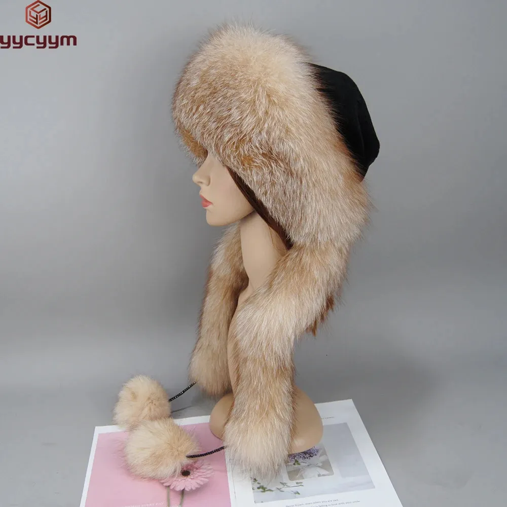 Trapper Hat S Real Fur Hat Scarf Mongolian Bomber Ladies Winter Warm Earfap Caps Ryssland 231129