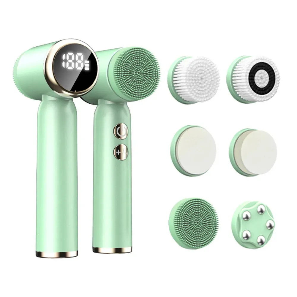 Cleaning Tools Accessories 6 In 1 Ultrasonic Cleansing Brush Electric Auto Rotating Waterproof Face Skin Acne Pore Cleaner Blackhead Removal Machine 231128
