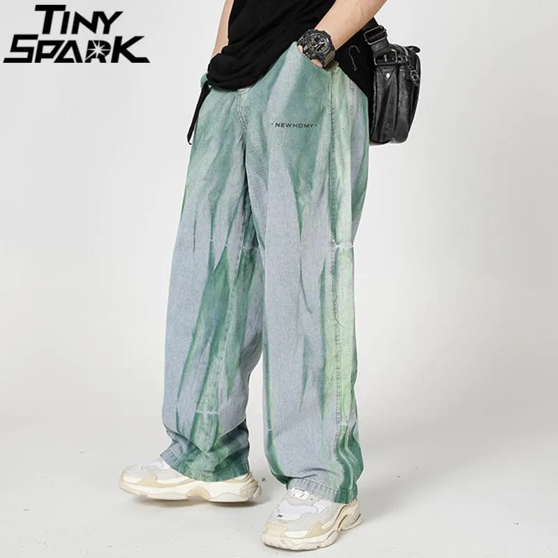 Pantaloni 2022 pantaloni in denim Hip Hop uomo Streetwear Harajuku Illusion Tie Dye pantaloni in denim larghi pantaloni azzurri moda autunnale