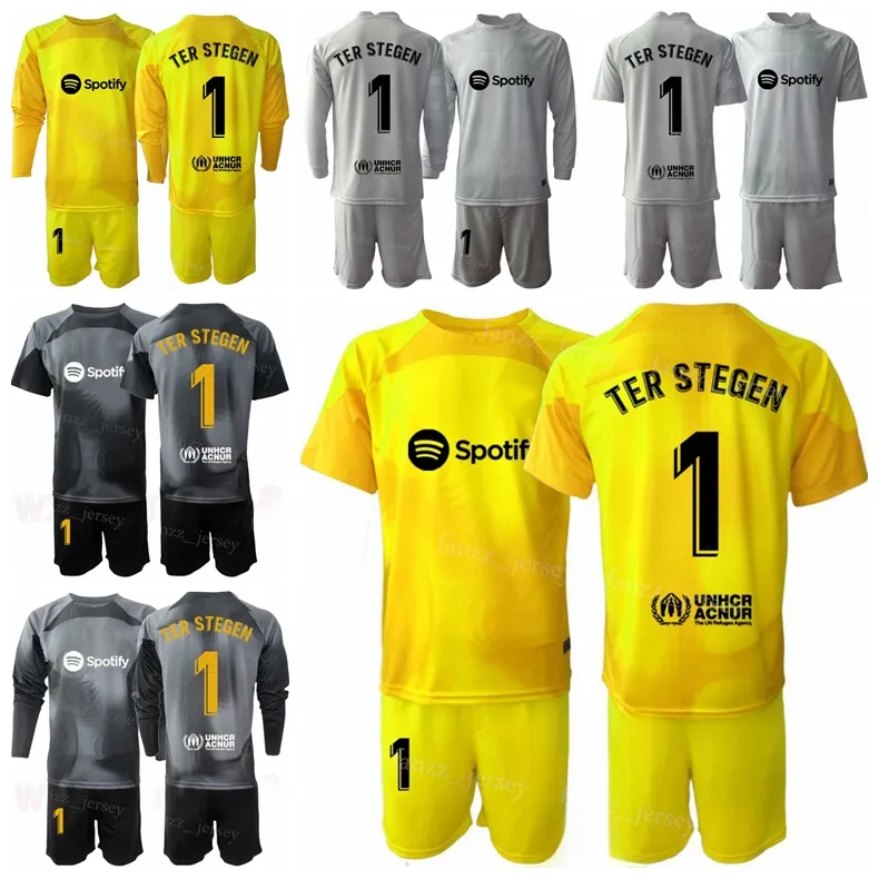 Clube Equipe Goleiro GK Juventude Antoni Ramallets Jersey Conjunto de Futebol Manga Longa Goleiro Marc-Andre Ter Stegen Inaki Pena Ander Astralaga Camisa de Futebol Kits 22/23 BaSai