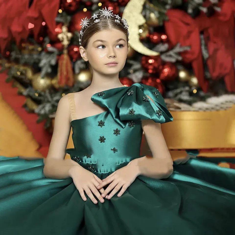 Elegante Vestido Verde Esmeralda Con Un Hombro Para Nina Vestido De Flores De Princesa Con Lazo Grande Y Cuentas De Cristales Vestidos De Primera Comunion Para Fiesta De Cumpleanos 2024 De 65 41 DHgat...