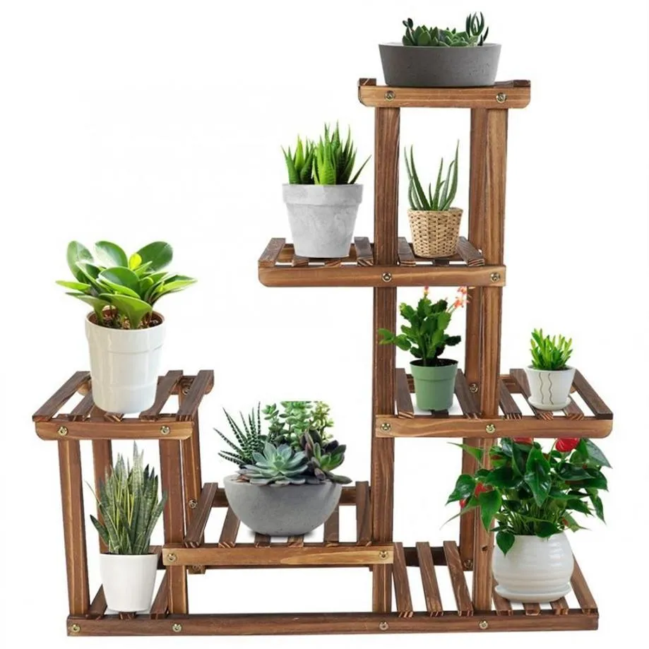 Soporte para plantas de flores de varios niveles, estante de madera para plantas, balcón, jardín, soporte para plantas, estante de exhibición para bonsái C0125221V