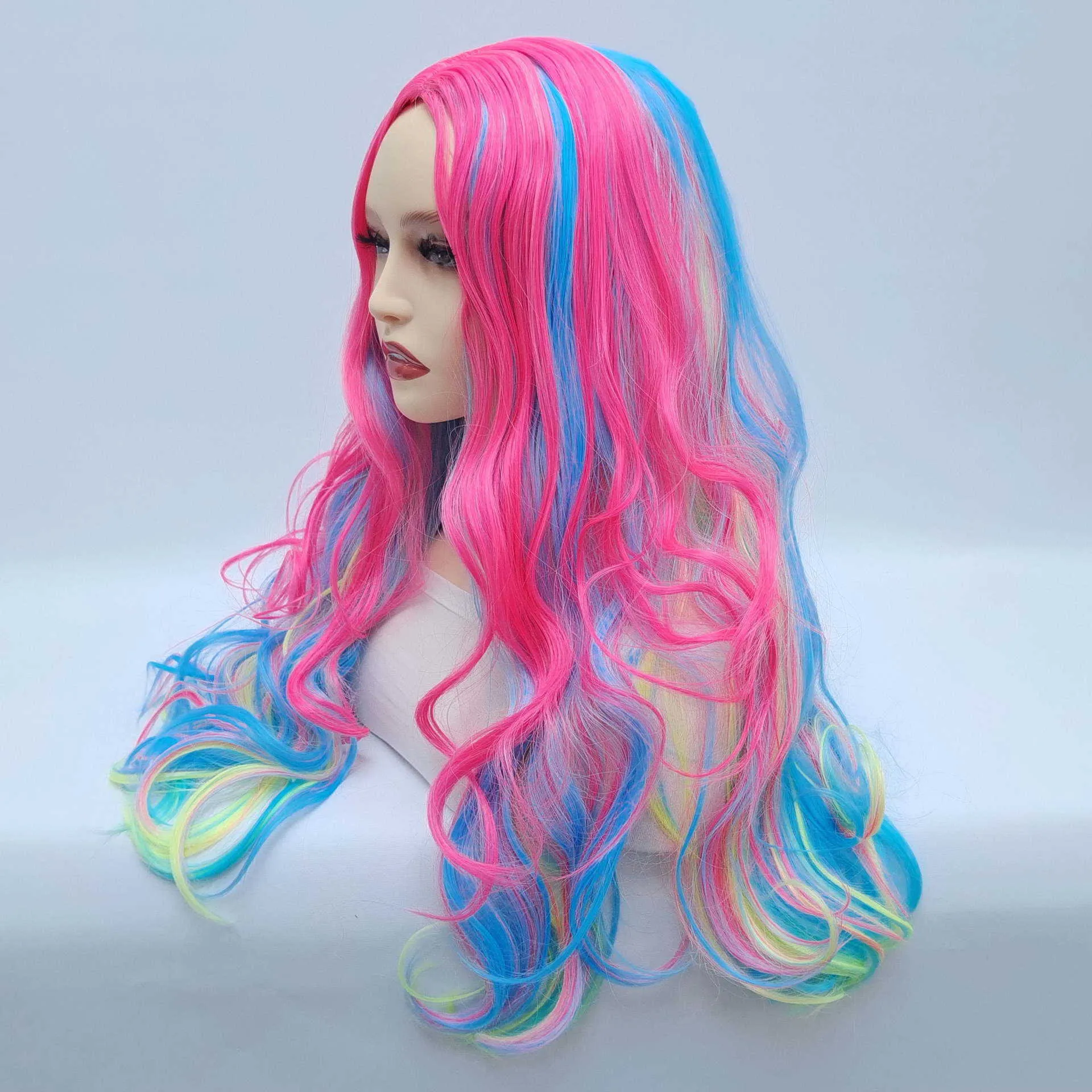 Ge nya peruk flickors långa hår anime peruk lockigt hårfärg trend peruk