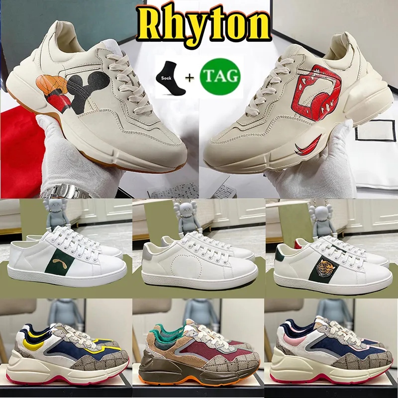 مع Box Rhyton Designer Shoes Men Women Platform Sneakers Ace Screener Canvas غير الرسمي الأزياء القديمة للأب