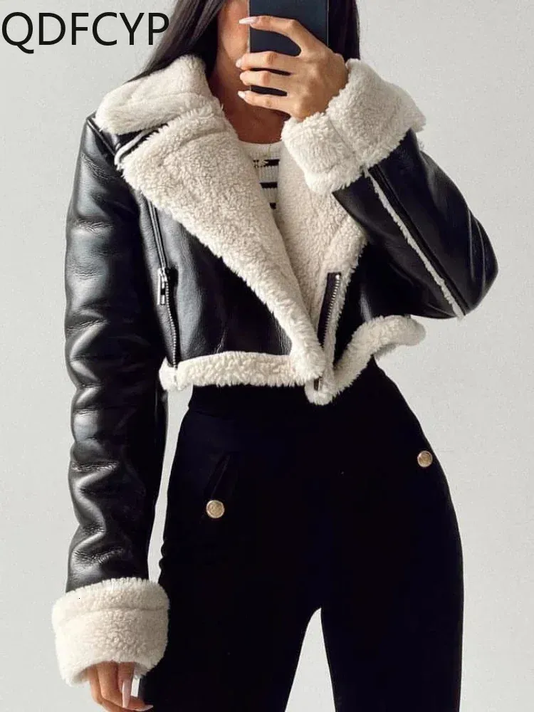 Cappotto da donna in pelle autunno inverno finto cappotto moda vintage cerniere in pelle casual semplice fresco corto morbido cappotti caldi 231129