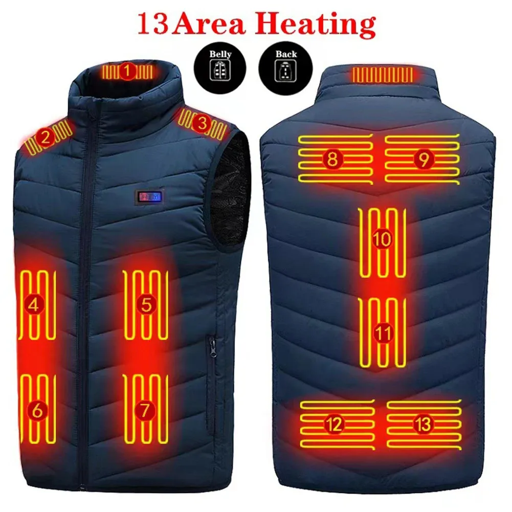 Gilets pour hommes 13 zones gilet chauffant hommes veste hiver femmes électrique USB chauffage gilet thermique corps plus chaud manteau lavable chauffage vêtements chauds 231128