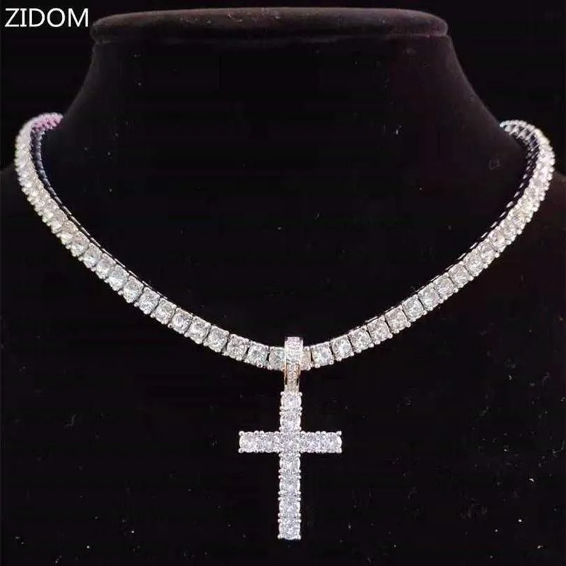 Hänghalsband män kvinnor hiphop cross halsband med 4mm zirkon tenniskedja isad ut bling hiphop smycken mode gåva217f