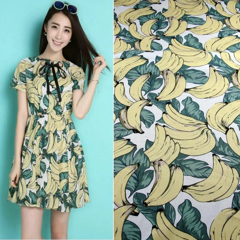 액세서리 천연 순수한면 포플린 바나나 프린트 패브릭 천 145cm 맞춤형 브랜드 의류 뻣뻣한 셔츠 드레스를위한 재봉틀.