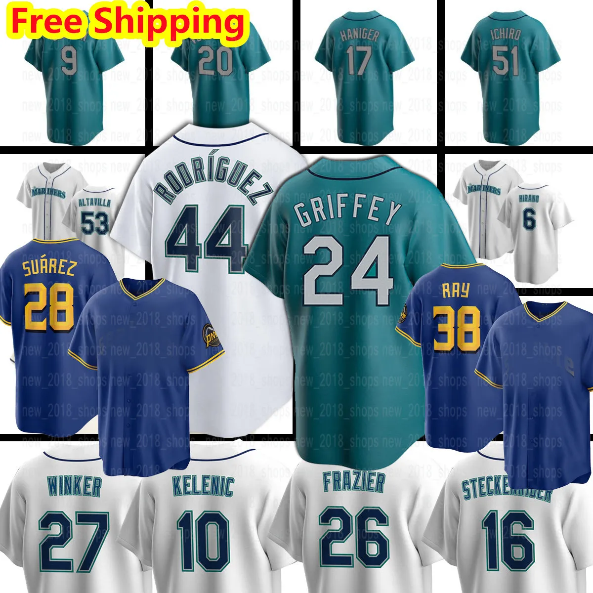 44 Maillots de baseball Julio Rodriguez Mariners City Connect Seattle Ken Griffey Jr. Jarred Kelenic Luis Castillo Ichiro Suzuki Paul Sewald Cal Raleigh