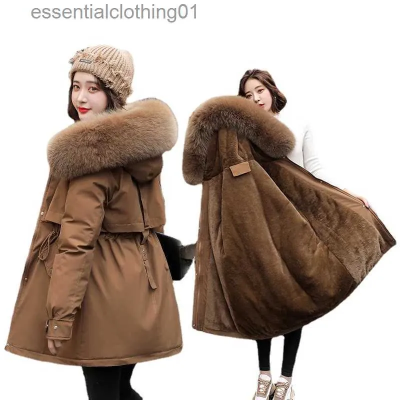 Damen-Daunenparkas, Winterjacke, Damen-Parka, modischer langer Mantel, Wollfutter, Kapuzen-Parkas, schlank, mit Pelzkragen, warme Schneebekleidung, gepolsterte Kleidung, L231129