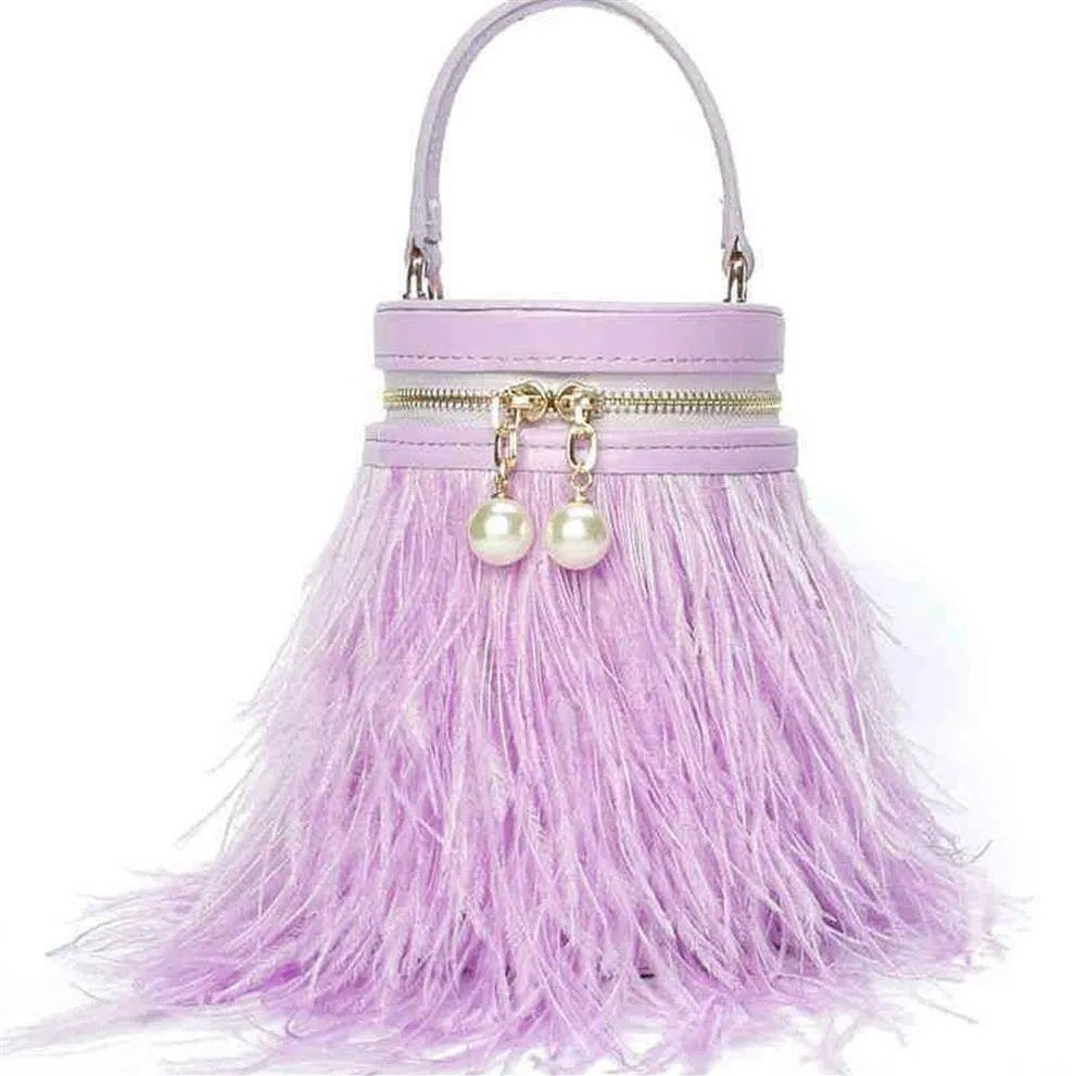 Hbp moda avestruz sacola designer feminino inverno luxo vintage bolsa de penas balde bolsa embreagem festa bolsa 220809258t
