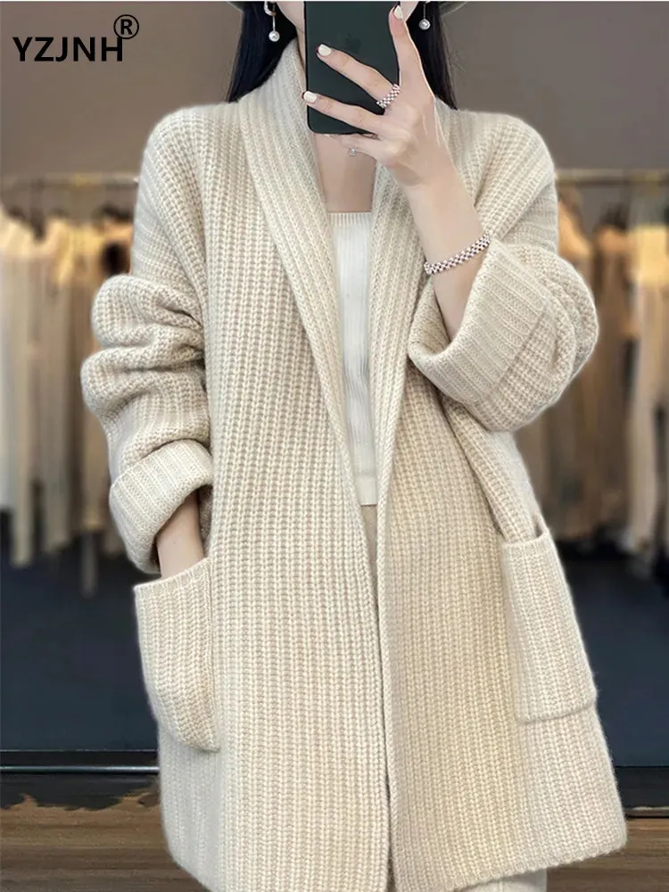 Women Sweters Yzjnh Autumnwinter luźne luz relaksowy leniwy styl stały kolor kurtki sweter kardigan długoterminowy płaszcz Kobiety 231129