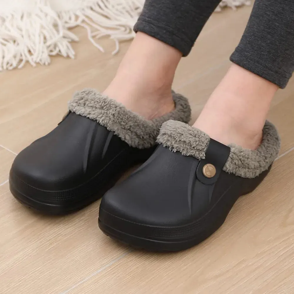 Talltor Comwarm Home Warm Slippers For Women Men Soft Plush Slippers Female Clogs Outdoor Waterproof Non-Slip Cotton Slippers 46-47 231128