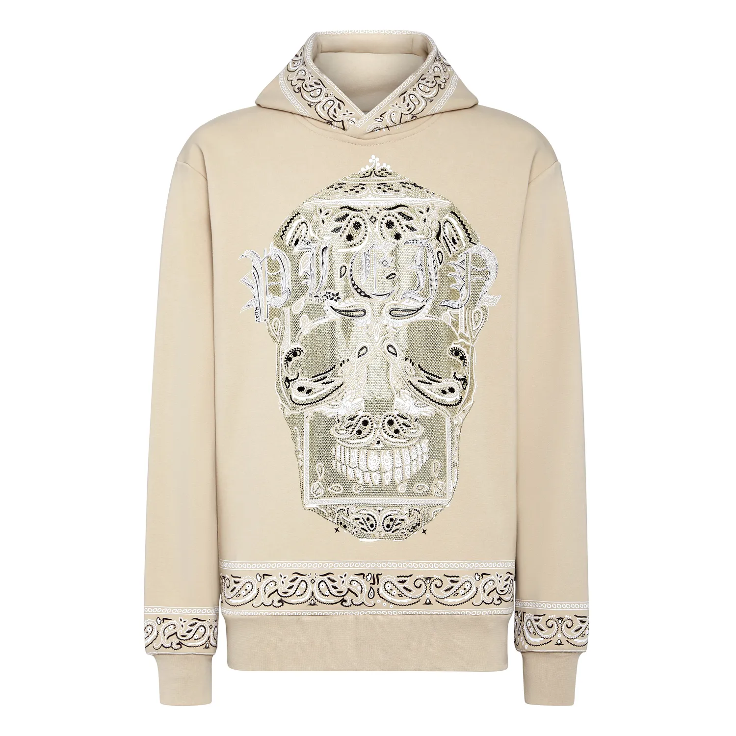 PLEIN BEAR FELPA CON CAPPUCCIO DA UOMO DI MARCA PAISLEY STRASS Hip-Hop Sciolto Caratteristica Personalità PP Teschio Pullover Strass Felpa con cappuccio da uomo di lusso 1589