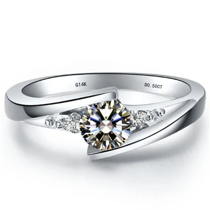 Pierścionki ślubne Solidne białe złoto AU585 Pierścień Piękny 05ct Diamond Obiecing Miłość Dar biżuterii dla matki 231128