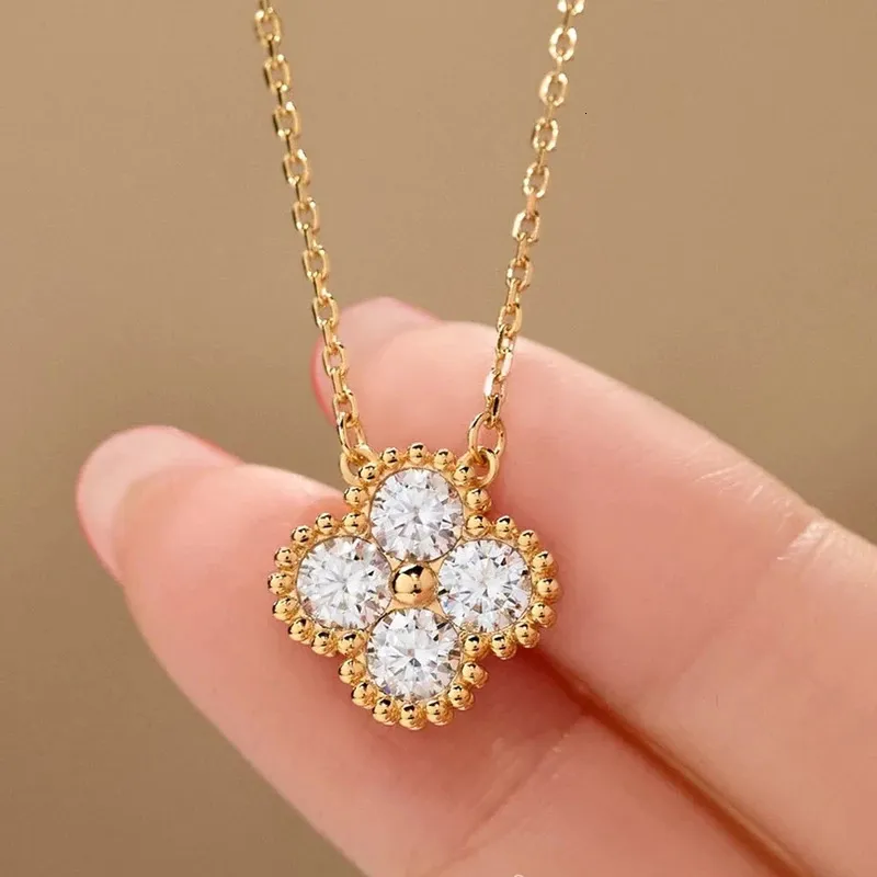Rose Gold Clover Necklace: 925 Sterling Silver Choker with Moissanite  Diamond Pendant Pass Tester Approved, Perfect Gift!