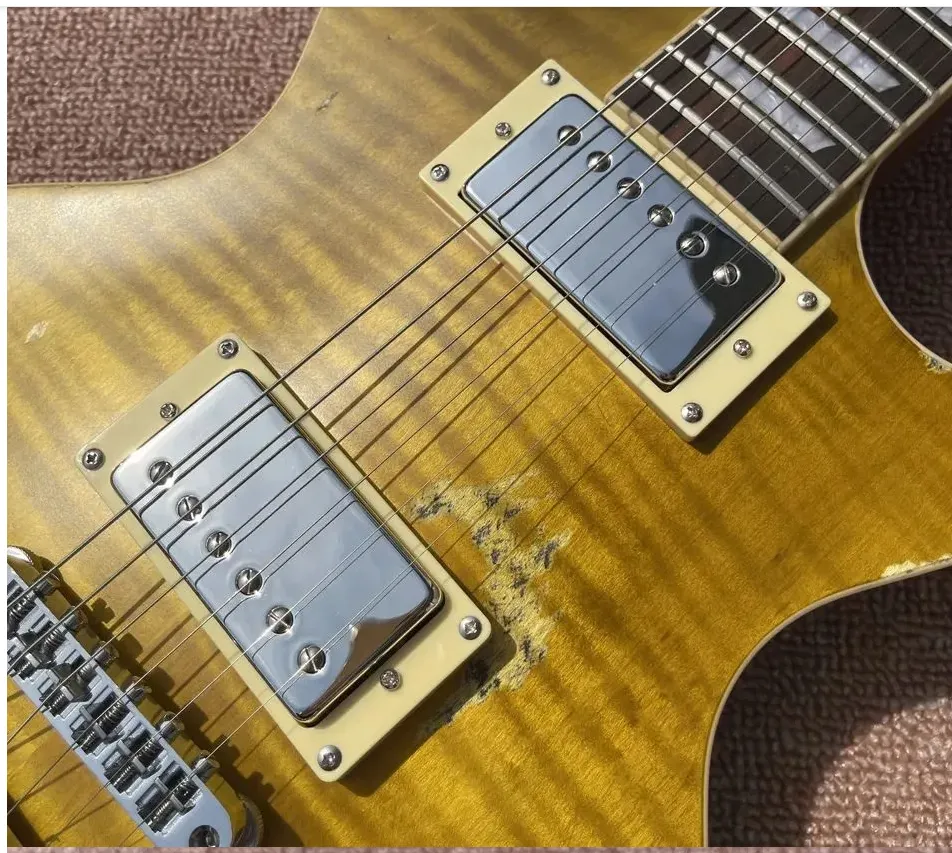 Guita elétrica envelhecida/relíquia Peter Green Garry Moore Lemon Burst com Hardcase