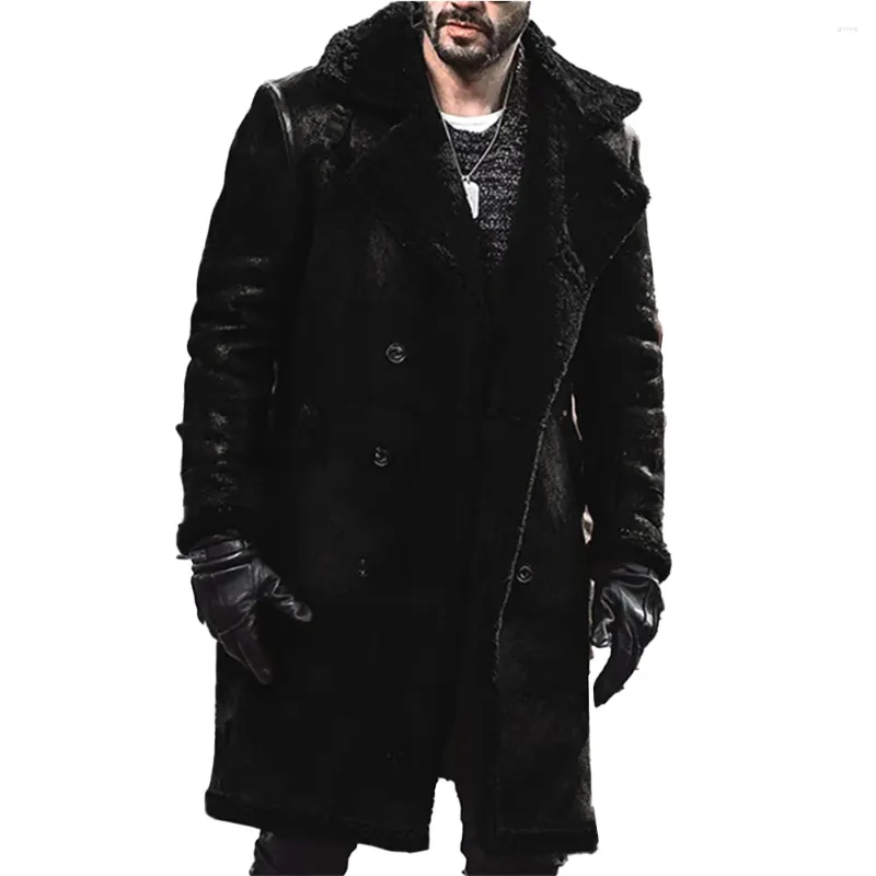 Men's Trench Coats Men Youth Winter Warm Overcoat Faux Leather Mid-Length Parka Fashion Coat