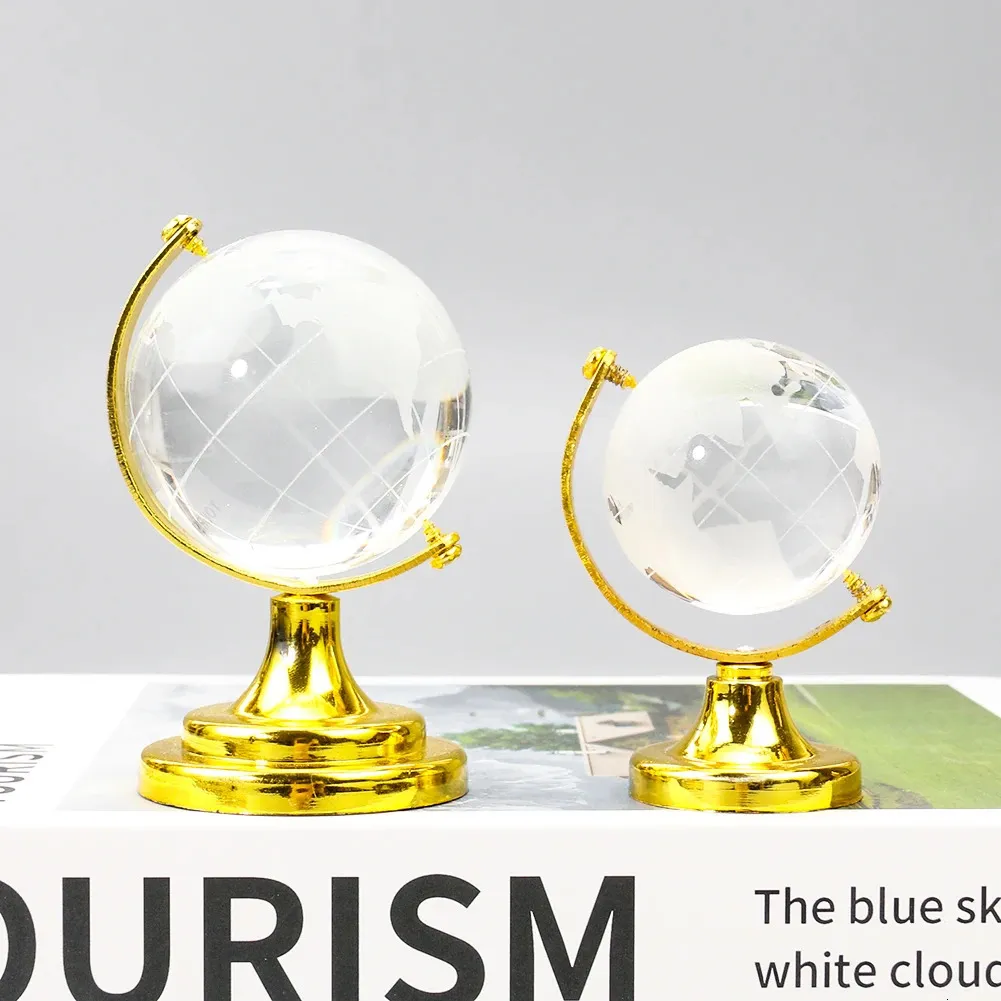 Objetos decorativos estatuetas requintado mini globo redondo mapa do mundo bola de vidro de cristal com suporte casa escritório móveis decorações enfeites de presente 231128