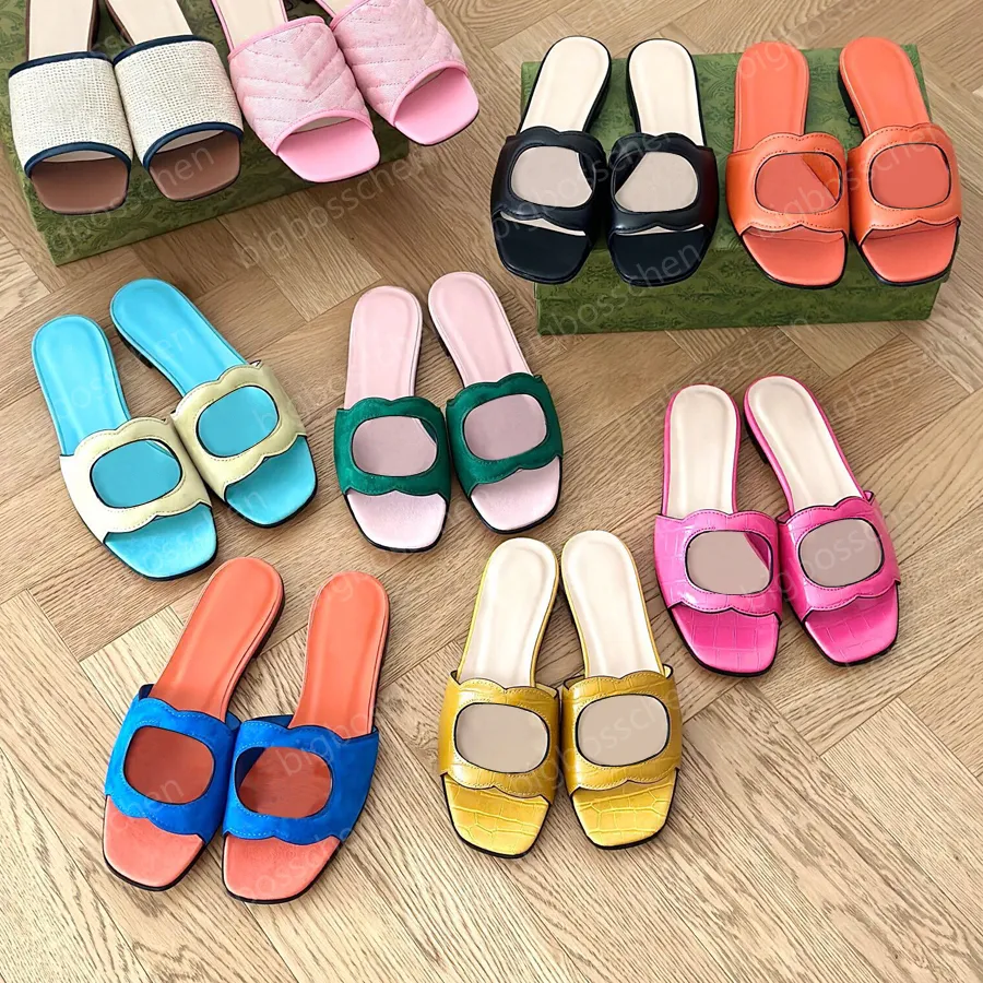 Luxury Designer Flat Slides Genuine Leather 2024 Summer Sandals for Women
