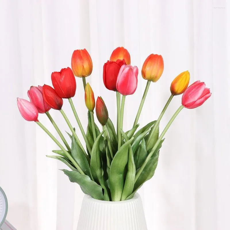 Fleurs décoratives Blooming Flores Artificiales Real Touch DIY Artisanat 5 Têtes Tiges Chambre Décoration Bouquet De Tulipes Artificielles