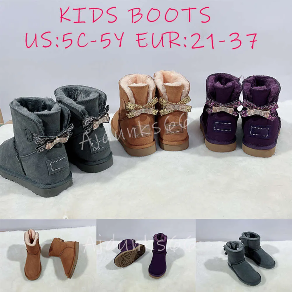 Bottes australiennes pour enfants 2024 Garçons Mini Filles Grands enfants Tasman Diapositives Fluffy Furry Bébé Tout-petits Bottines classiques Hiver Chaud Chaussures de créateur Taille US 5C-5Y