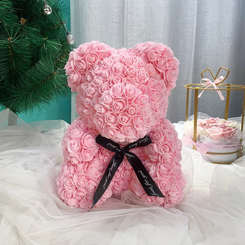 DIY 25 Cm Teddy Rose Ours Avec Boîte Artificielle PE Fleur Ours