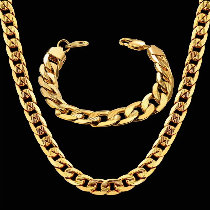 Ensembles de bijoux de mariage pour hommes et femmes, couleur or de Dubaï, collier et bracelet en acier inoxydable, ensemble hip hop, chaîne épaisse cubaine, vente en gros, 231128