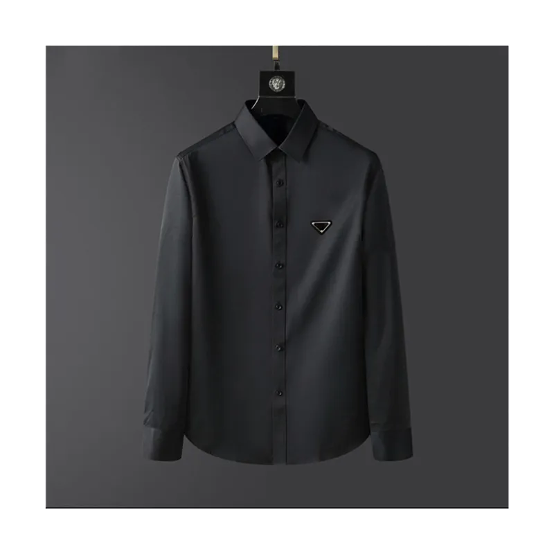Designers de moda camisas casuais masculinas camisetas de negócios de qualidade clássica camisa de manga longa cor sólida distintivo de letra primavera outono decoração blusa tamanho S/M/L/XL/2XL/3XL/4XL