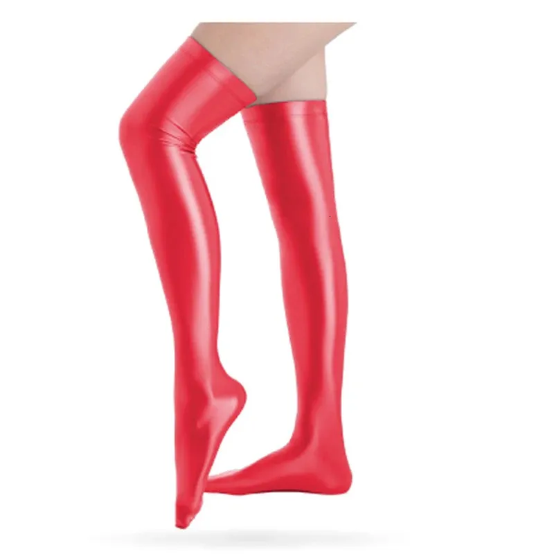 Sexy Women Glossy Over Knee Stockings Nylon Spandex Stretch Shiny Opaque  Socks
