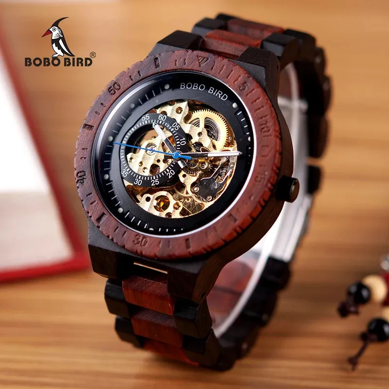 Wristwatches BOBO BIRD Wood Mechanical Watch Men Relogio Masculino Big Mens Watches Top Brand Luxury Timepieces erkek kol saati Drop 231128