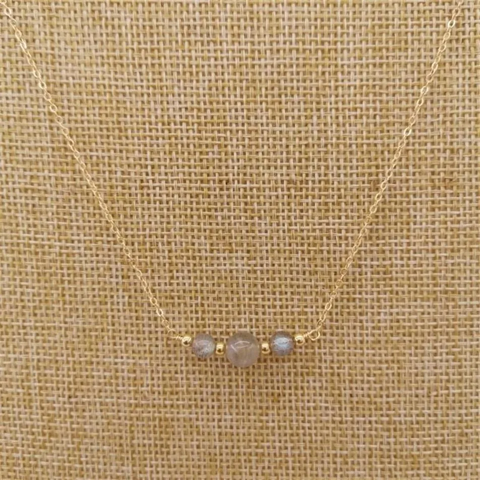 Labradorite Pierre de Lune Collier Rond Pierre Naturelle 14K Or Rempli Ras Du Cou Charmes Pendentifs BOHO Femmes Cadeau Collier Femme Chains262g