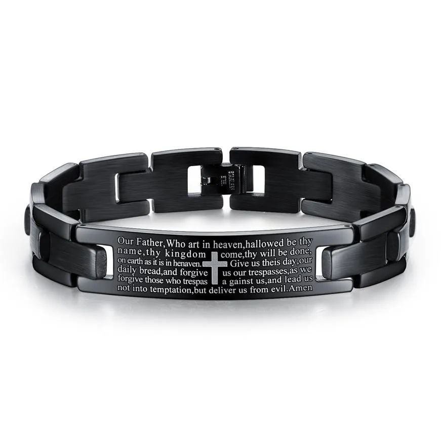 Stainless Steel Lord\'s Prayer Black Leather Wrap 22.25 Inch Bracelet  (22.25 X 5) Made In Italy -Jewelry By Sweet Pea - Walmart.com
