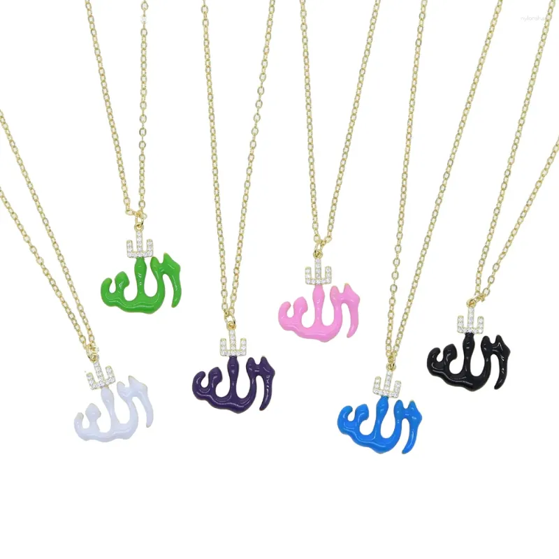 Pendentif Colliers Lettre colorée CZ Charme pour femmes Pave Rose Blanc Bleu Émail et plaqué or Couleur Bijoux de mode