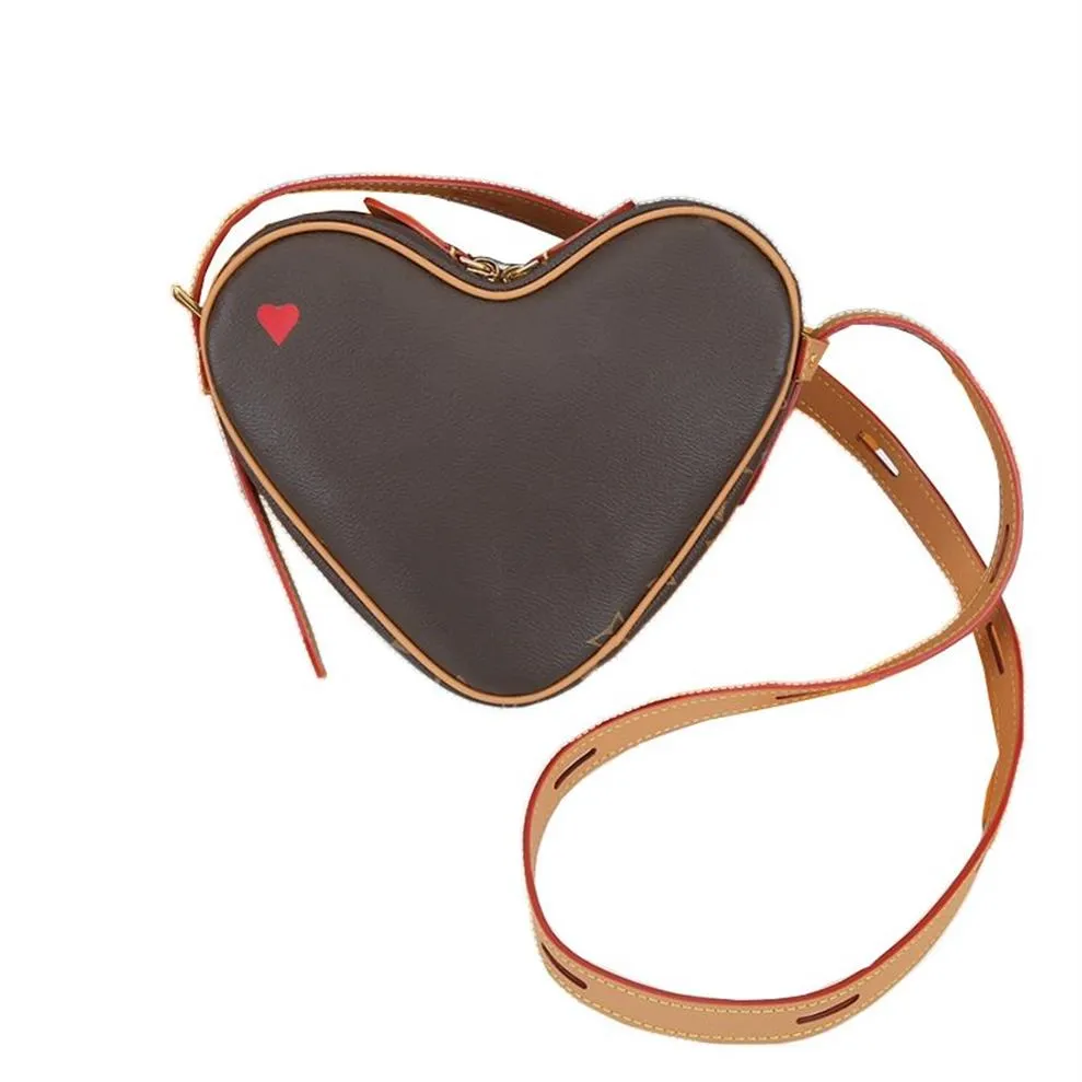 Women's Shoulder Bag Game på Coeur Mini Designer 57456 Red Heart-Shaped Handbag Calfskin Canvas Flower Crossbody Evening Port253G