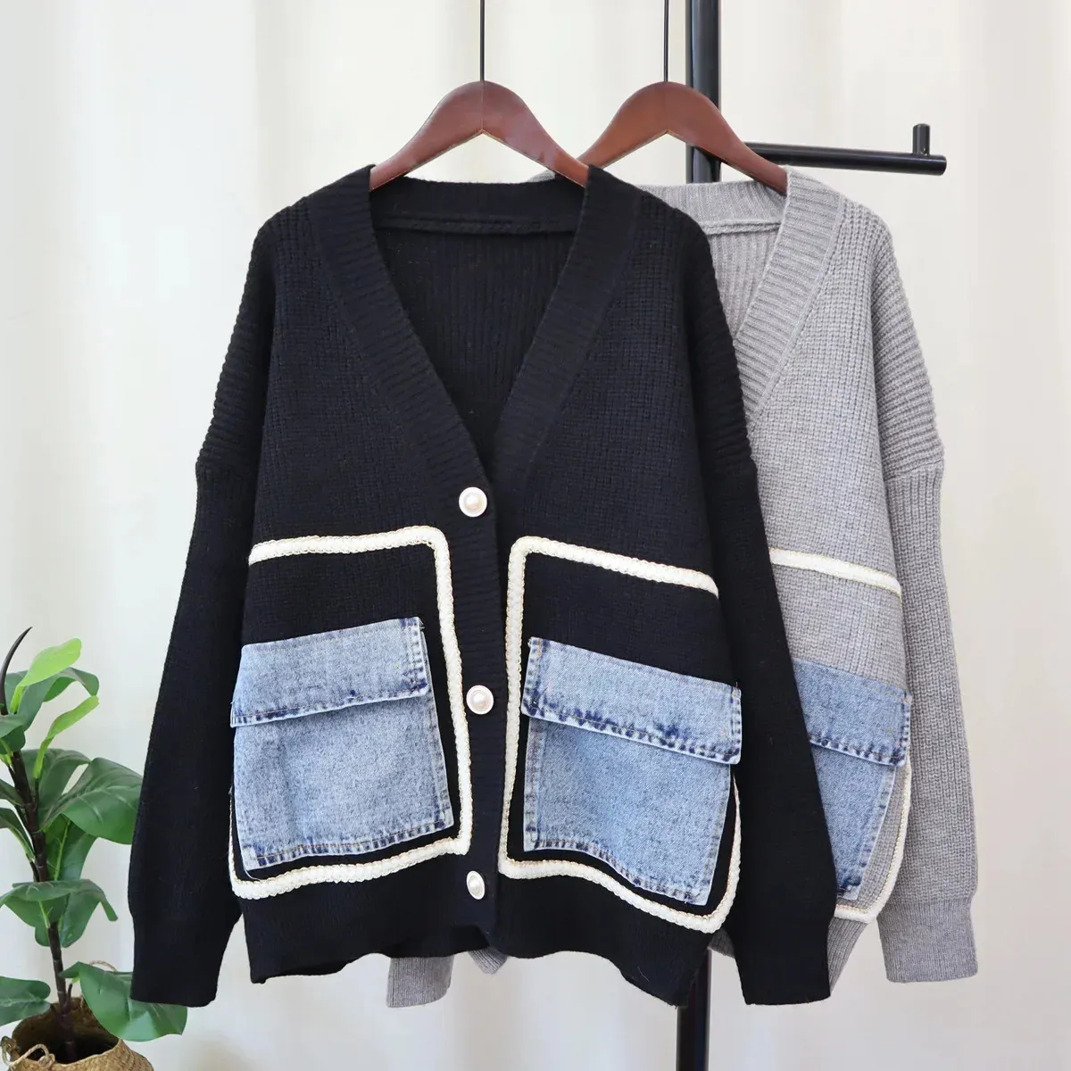 Chandails pour femmes automne hiver Denim poche tricoté femmes Cardigan Version coréenne lâche polyvalent femme pull veste 231129