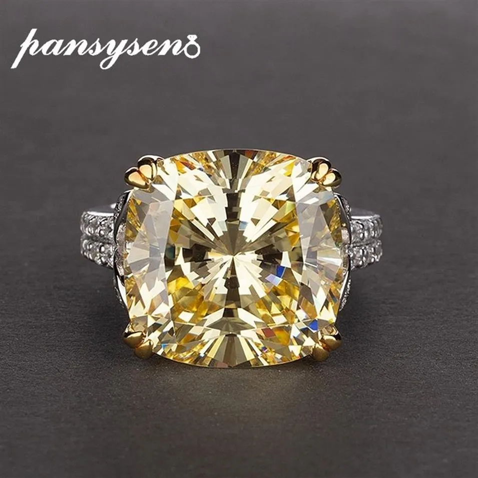 PANSYSEN Charms 14 14mm Anneaux de Citrine Naturelle pour Femmes 100% Véritable 925 Bijoux en Argent Sterling Bague d'Anniversaire de Fiançailles T2009253A