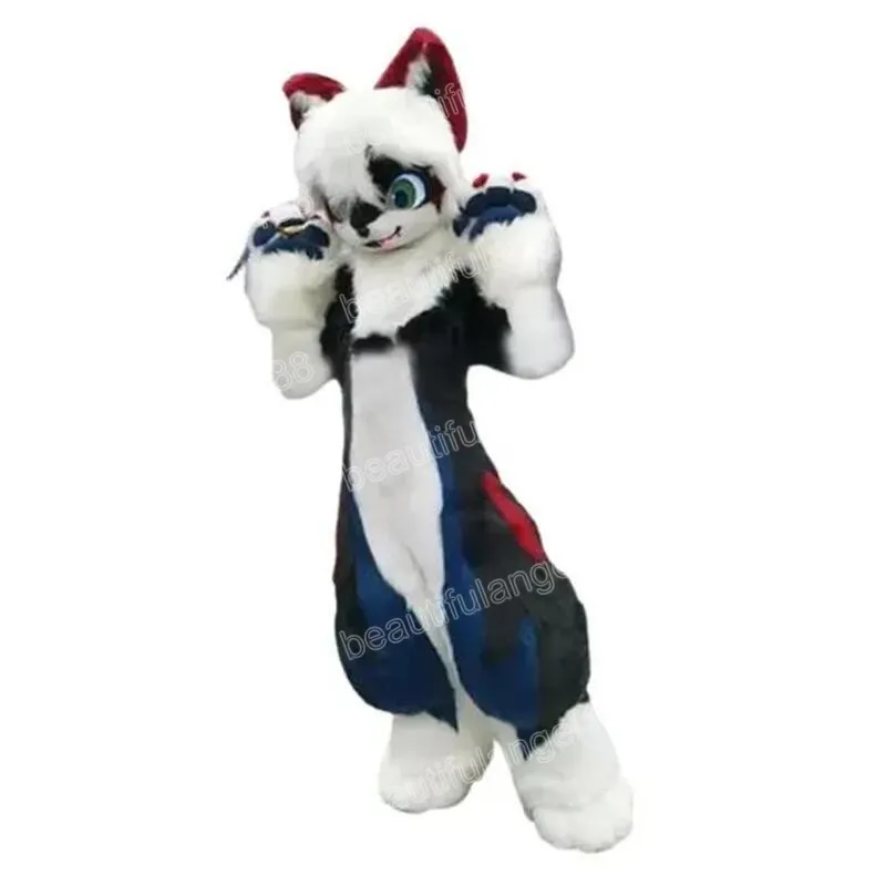 Halloween süße lange Pelz Husky Fox Maskottchen Kostüme hochwertige Cartoon Thema Charakter Karneval Erwachsene Größe Outfit Weihnachtsfeier Outfit Anzug für Männer Frauen