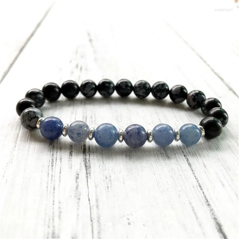 Strand Hige Quality Blue Aventurine Snowflake Obsidian Bracelet Wrist Mala Beads Protection Healing Fashion Yoga