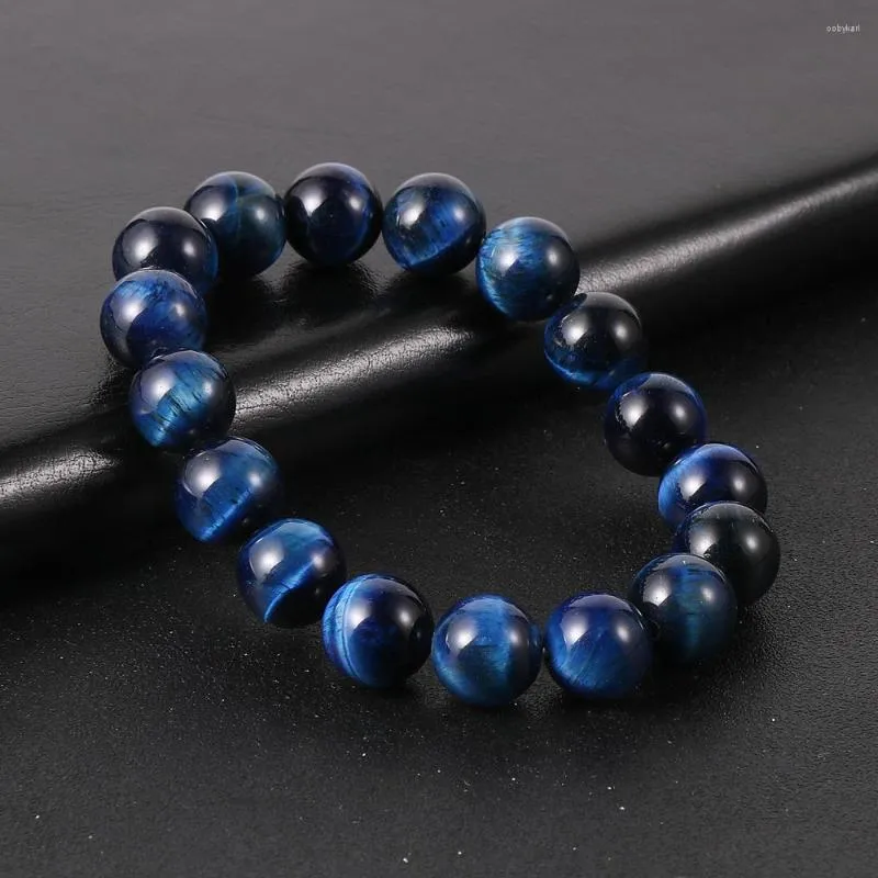 Pulsera elástica con cuentas de piedra Natural redonda grande de 10mm para hombre, joyería, brazalete turquesa de ojo de tigre, regalos para marido y padre