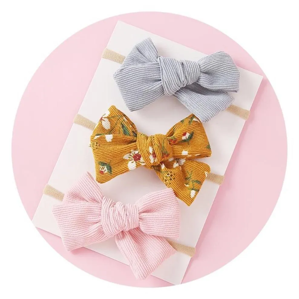 3PCS Corduroy Nylon HeadBands for Girls Bows Baby Accessories Elastic Hair Bands Set Solid Headwear Baby Girl Hair Accessories328m