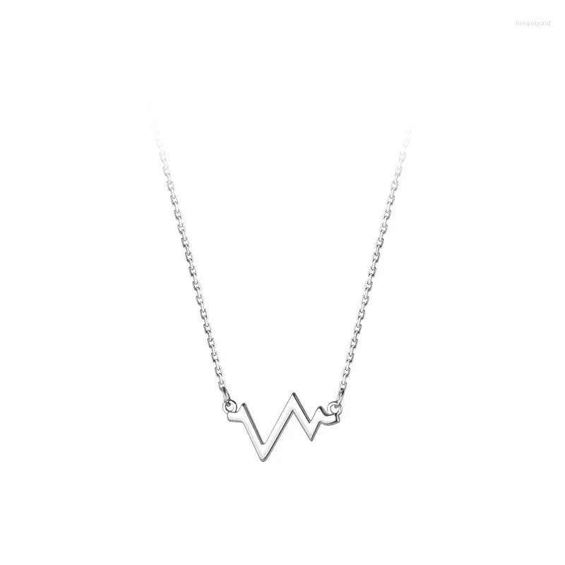 Hängsmycken verkliga. Sterling Silver 925 Fin smycken Waterwave Wave Line Pendant Halsband C-D5932