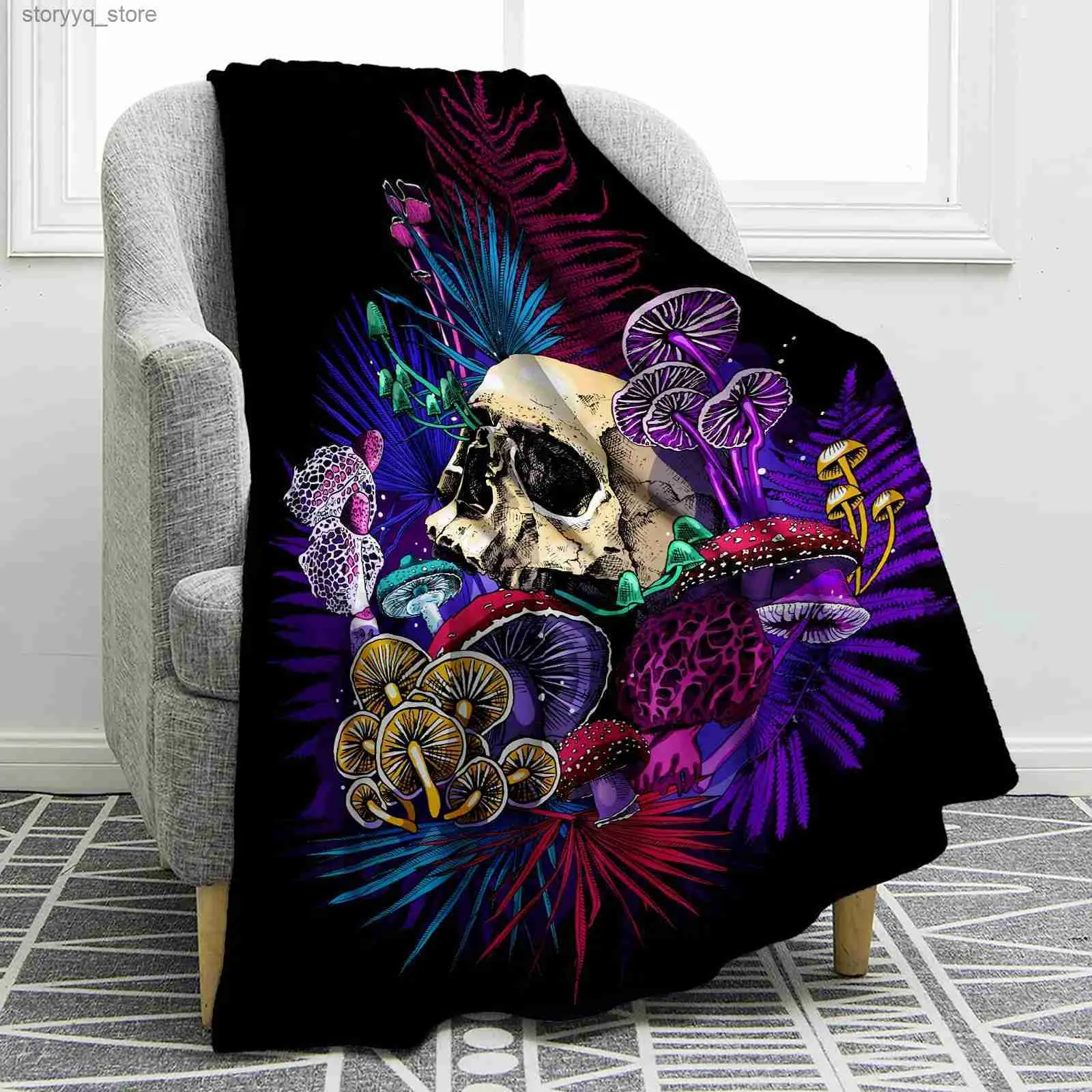 Halloween Electric Blanket Skull Rose Design Throw Blanket Skeleton Smooth Soft Black Print Warm Cozy Blanket Gifts for Sofa Chair Bed Office