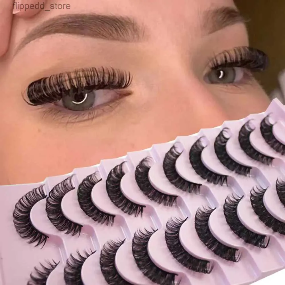 False Eyelashes 10 Pairs Russian Strip Volume Eyelashes DD Curl Wispy Fluffy False Eyelashes Look Like Lash Extensions Natural Lashes Pack Q231129