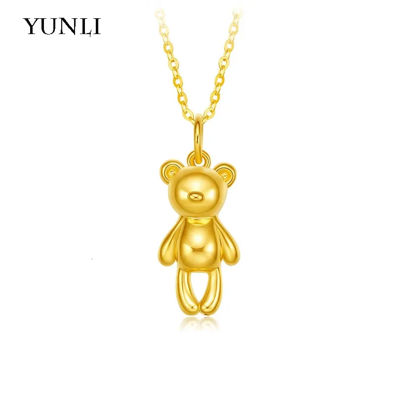 Colliers Yunli Pure 24K 999 Collier pendentif en or belle ours avec véritable chaîne 18K AU750 pour femmes cadeaux de bijoux fins 231129