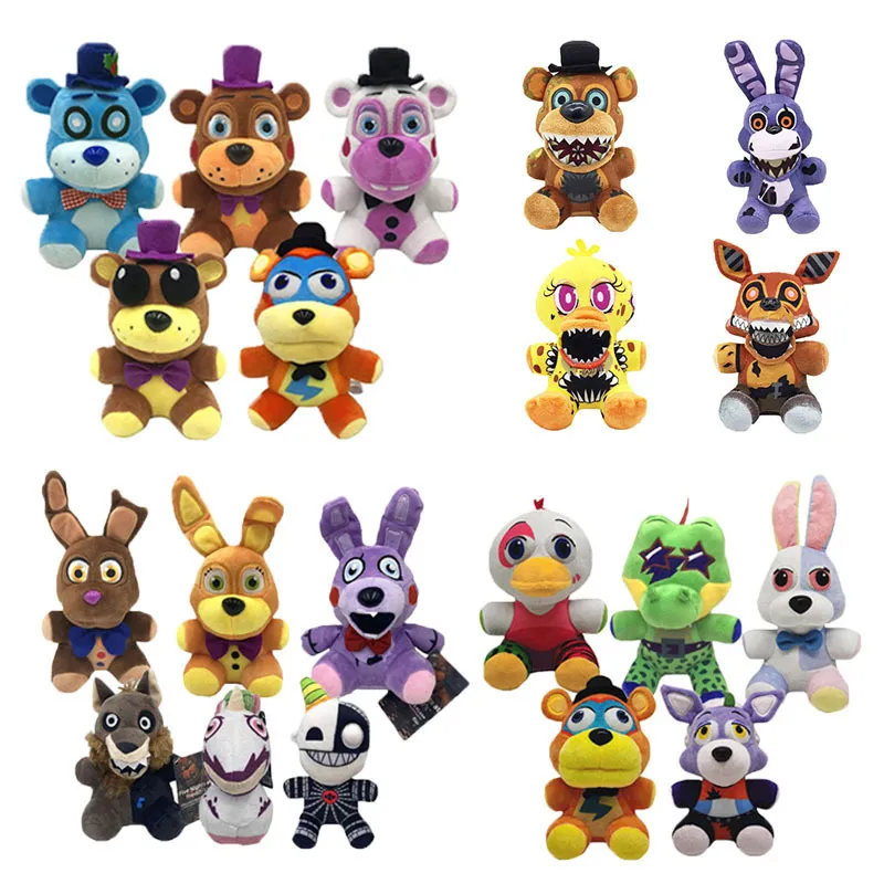 25 cm Fnaf Boneca De Pelúcia Urso Freddy Foxy Chica Bonnie Stuffed Plush  Toys Kid Crianças Bonecas Crianças Brinquedo